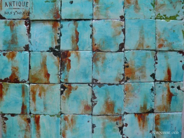 Αντικέ Παλαιωμένα Τραβερτίνο Πλακάκια  Μύκονος Τυρκουάζ  Vintage 10,5 χ 10,5 cm