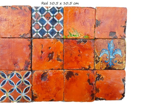 Αντικέ Παλαιωμένα Τραβερτίνο Πλακάκια Μύκονος Κόκκινο Παλιό 10,5 χ 10,5 cm
