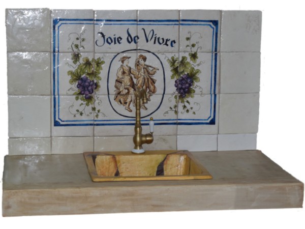 Δούκισσα Ζωγραφική Παράσταση Κουζίνας Από Πλακίδια Χειροποίητα Τραβερτίνο