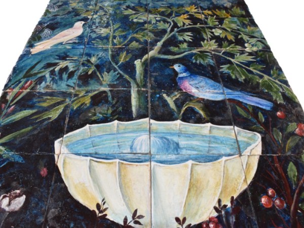 Elsa painting performance on handmade travertine tiles