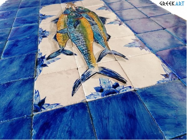 Fish Handmade Decor Picture Wall Tiles Travertine
