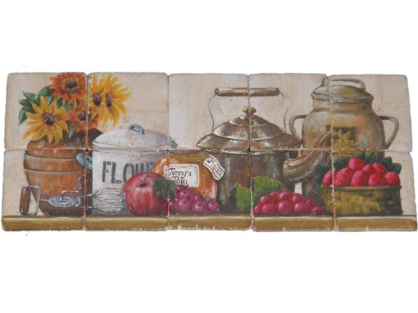 Ντεκόρ Τραβερτίνο Χειροποίητα Πλακάκια Κουζίνας Ράφια Ζωγραφιστά