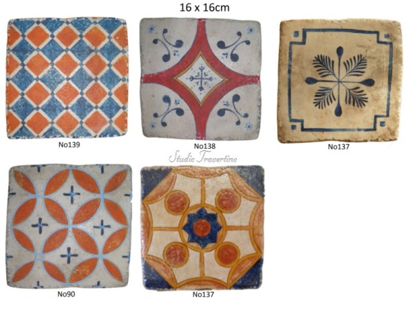 Κουζίνας Χειροποίητα Πλακάκια Travertino Πήλιο Ζωγραφιστά Σχέδια 16 χ 16cm