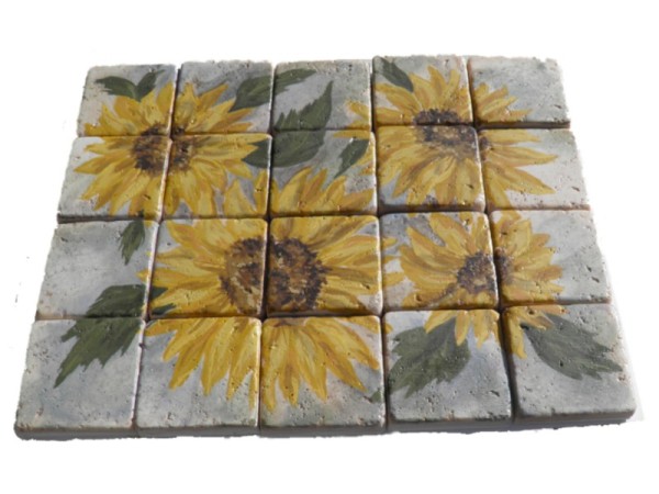 Handmade Tiles Travertine Painting Suns