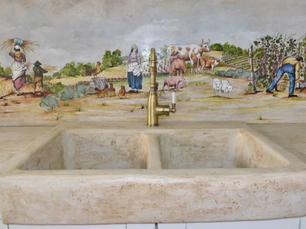 Kitchen Representation Painting Handmade Field Tile Travertine 200 x 60 cm