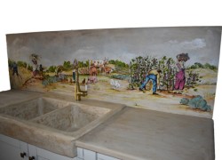 Kitchen Representation Painting Handmade Field Tile Travertine 200 x 60 cm