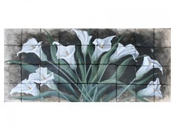 Painting Lilies Flowers Decor Kitchen in Travertine Tiles