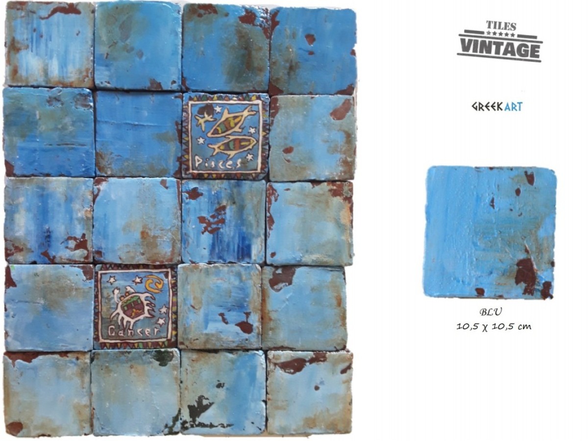 Παλαιωμένα Τραβερτίνο Πλακάκια Μύκονος Retro Blue Old 10,5 χ 10,5 cm