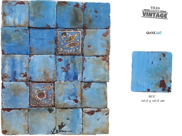 Παλαιωμένα Τραβερτίνο Πλακάκια Μύκονος Retro Blue Old 10,5 χ 10,5 cm