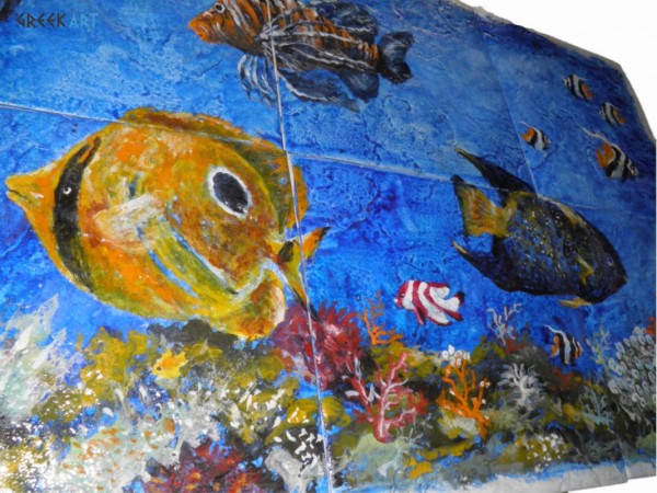 Πλακάκια Τραβερτίνο Παράσταση Ζωγραφική Βυθός Ψάρια 