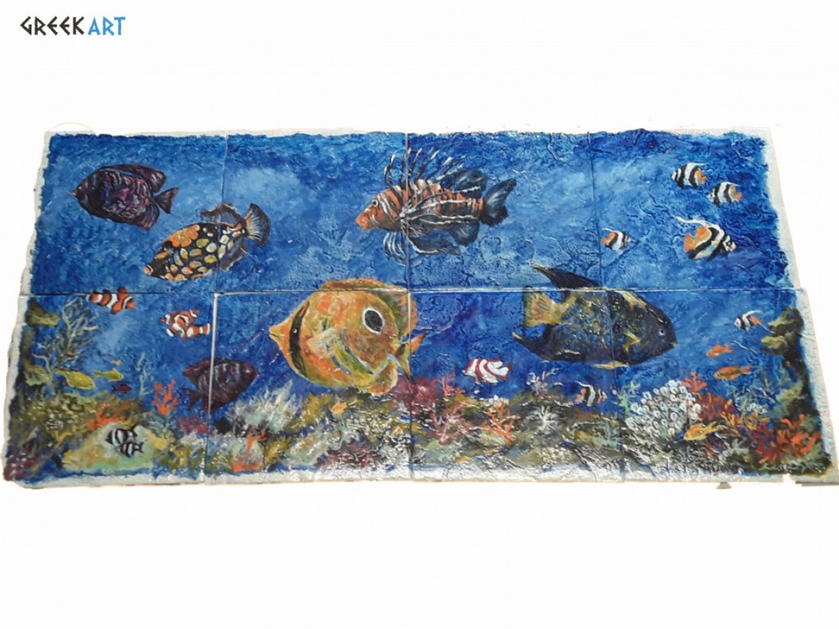 Πλακάκια Τραβερτίνο Παράσταση Ζωγραφική Βυθός Ψάρια 