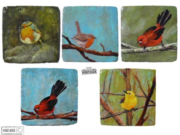 Πουλιά Ζωγραφική Ιδιαίτερα Τραβερτίνο Χειροποίητα Πλακάκια 