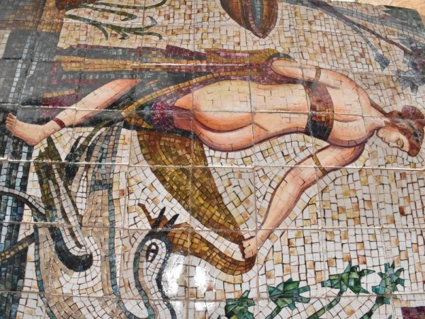 Πλακάκια μπάνιου τραβερτίνο ζωγραφική ψηφιδωτη η Λήδα και ο Δίας