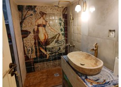 Πλακάκια μπάνιου τραβερτίνο ζωγραφική ψηφιδωτη η Λήδα και ο Δίας