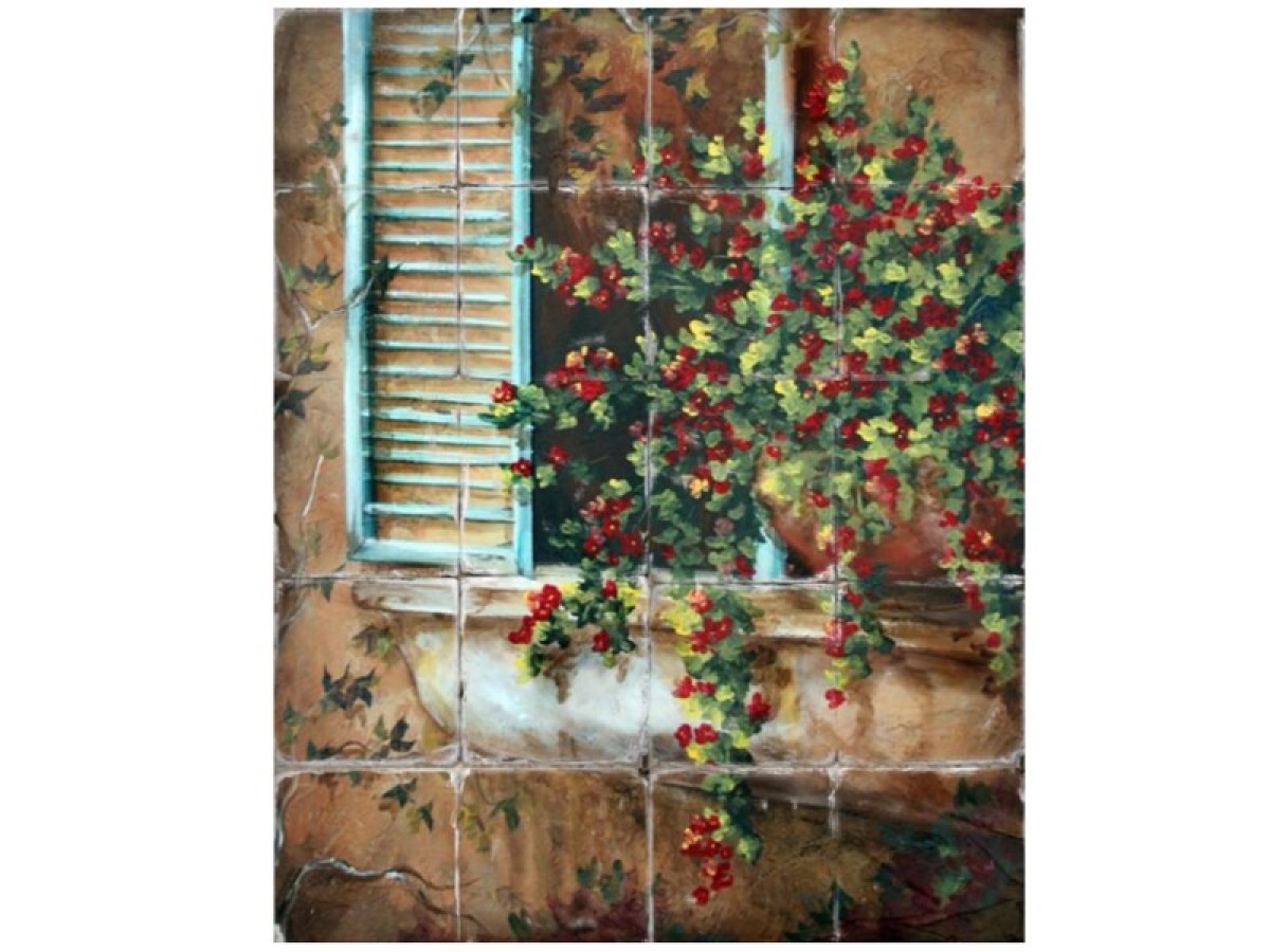 Vintage Χειροποίητα Πλακάκια Τοίχου Παράσταση Ζωγραφική Παράθυρο