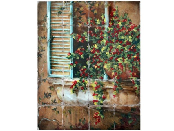 Vintage Χειροποίητα Πλακάκια Τοίχου Παράσταση Ζωγραφική Παράθυρο
