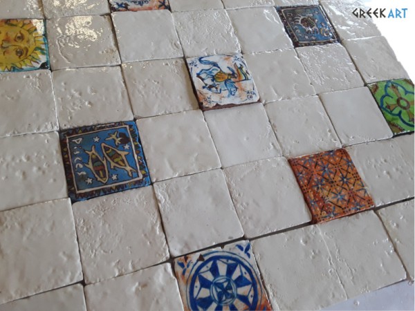 Χειροποίητα  Πλακάκια Τραβερτίνο Μύκονος Φυσικά Λευκά Με Σχέδια