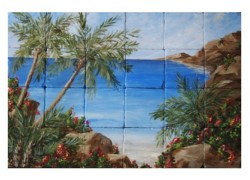 Decorative Retro Wall Tile With Drawing Island