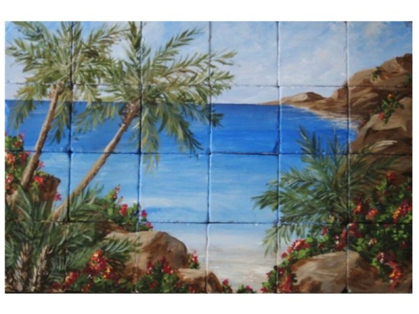 Decorative Retro Wall Tile With Drawing Island