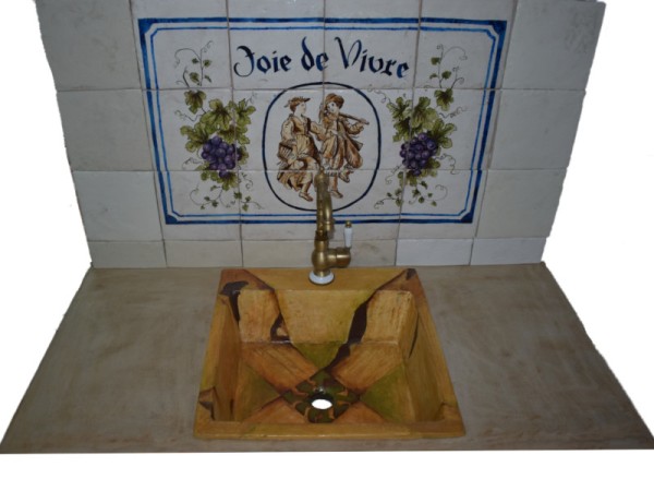 Δούκισσα Ζωγραφική Παράσταση Κουζίνας Από Πλακίδια Χειροποίητα Τραβερτίνο