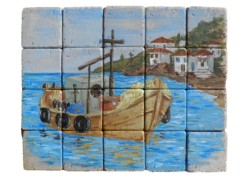 Hellas painting in retro handmade tiles travertine.