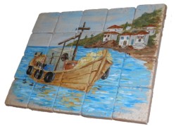 Hellas painting in retro handmade tiles travertine.