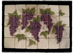 Kitchen/bathroom performances with handmade Travertine decor tiles Grapes.