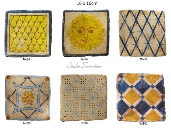 Κουζίνας Χειροποίητα Πλακάκια Travertino Πήλιο Ζωγραφιστά Σχέδια 16 χ 16cm