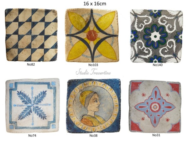 Κουζίνας Χειροποίητα Πλακάκια Travertino Πήλιο Ζωγραφιστά Σχέδια 16 χ 16cm