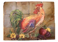 Rooster Kitchen Decor Tile Stone painted Economics