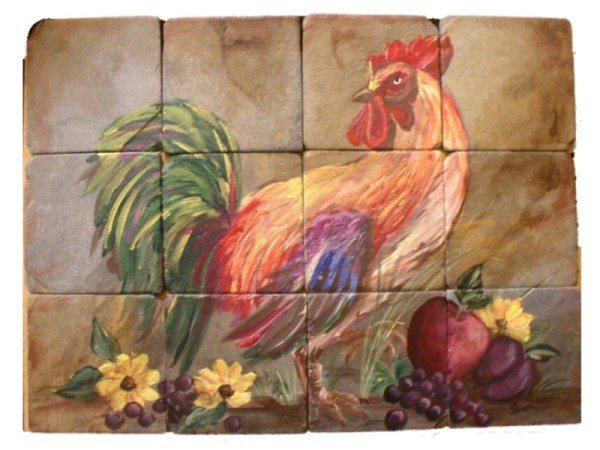 Rooster Kitchen Decor Tile Stone painted Economics