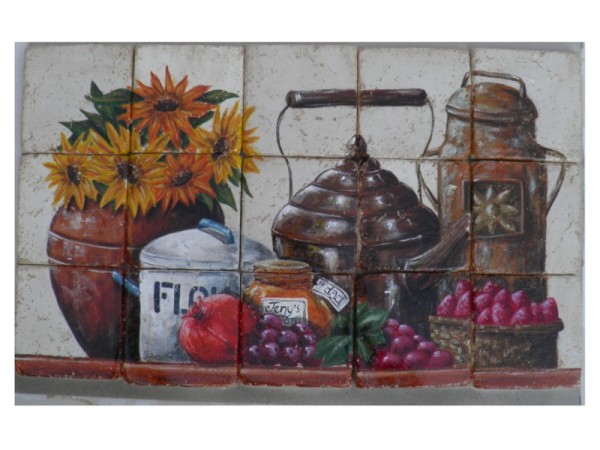 Ντεκόρ Τραβερτίνο Χειροποίητα Πλακάκια Κουζίνας Ράφια Ζωγραφιστά