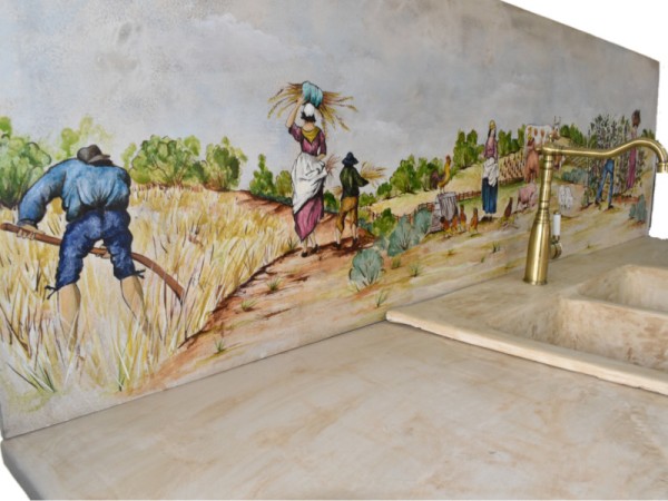 Kitchen Representation Painting Handmade Field Tile Travertine 200 x 60 cm