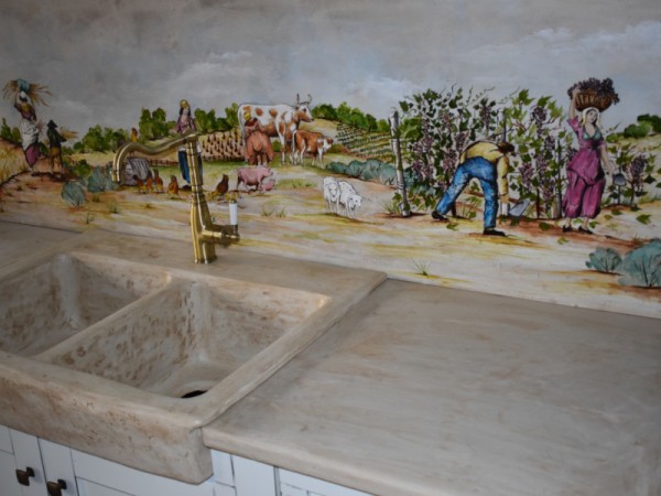 Kitchen Representation Painting Handmade Field Tile Travertine 200 x 60 cm