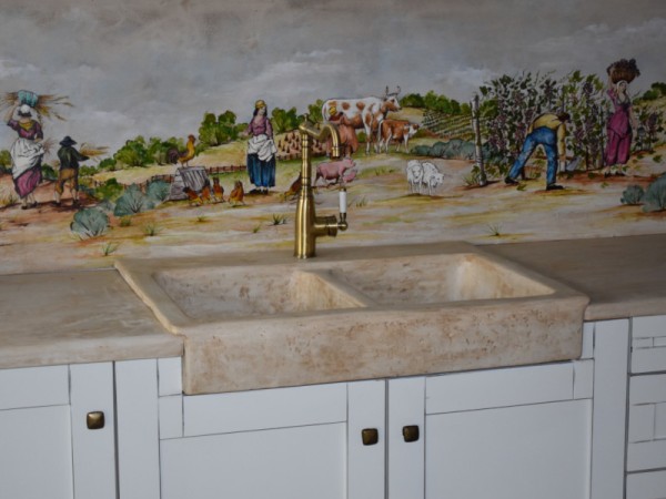 Kitchen Representation Painting Handmade Field Tile Travertine 200 x 60 cm