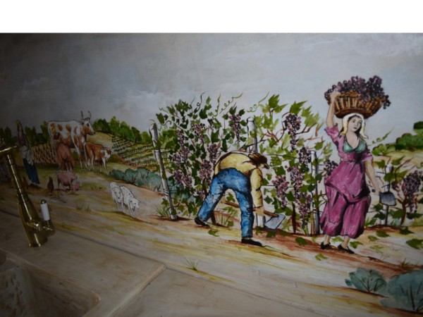 Kitchen Representation Painting Handmade Field Tile Travertine 200 x 60 cm