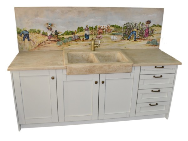 Kitchen Representation Painting Handmade Field Tile Travertine 200 x 60 cm