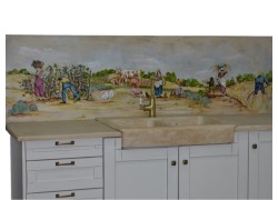 Kitchen Representation Painting Handmade Field Tile Travertine 200 x 60 cm