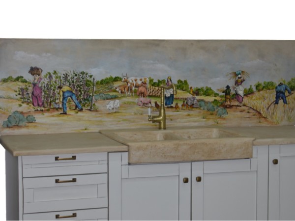 Kitchen Representation Painting Handmade Field Tile Travertine 200 x 60 cm