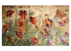 Illustration Retro Butterfly Painting Tiles Travertine Bathroom Kitchen