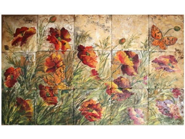 Illustration Retro Butterfly Painting Tiles Travertine Bathroom Kitchen