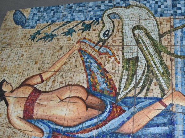 Πλακάκια δαπέδου τοίχου τραβερτίνο ζωγραφική ψηφιδωτη η Λήδα και ο Δίας