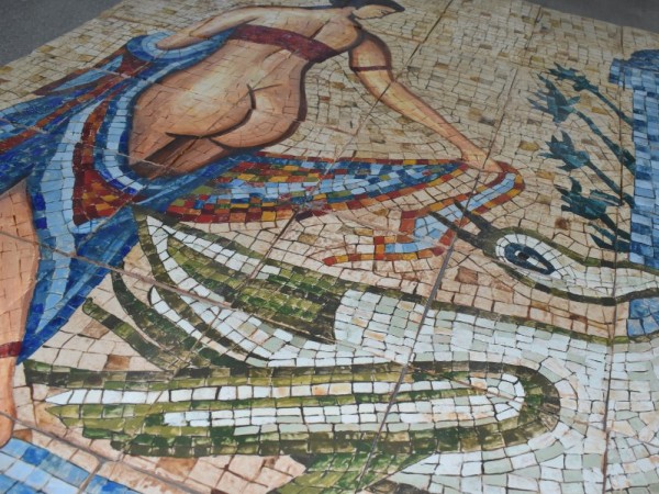 Πλακάκια δαπέδου τοίχου τραβερτίνο ζωγραφική ψηφιδωτη η Λήδα και ο Δίας