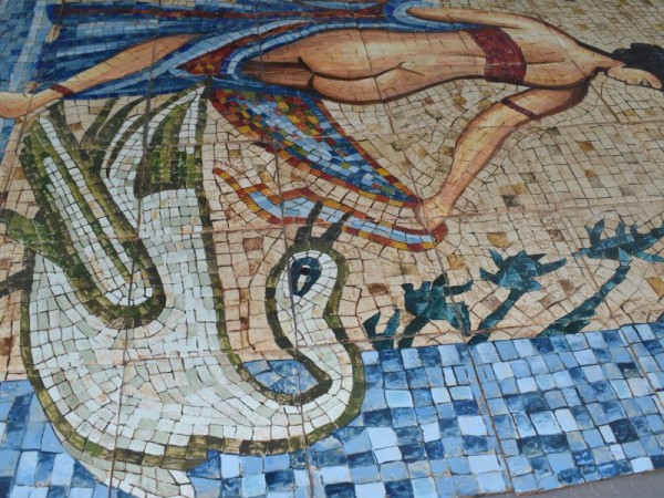 Πλακάκια δαπέδου τοίχου τραβερτίνο ζωγραφική ψηφιδωτη η Λήδα και ο Δίας