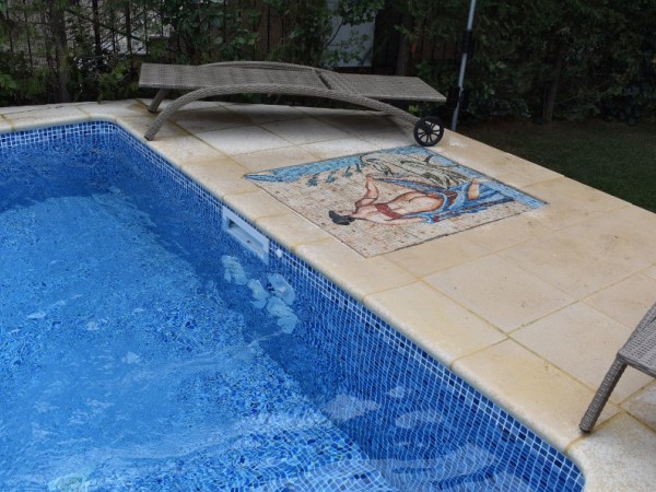 Πλακάκια δαπέδου τοίχου τραβερτίνο ζωγραφική ψηφιδωτη η Λήδα και ο Δίας