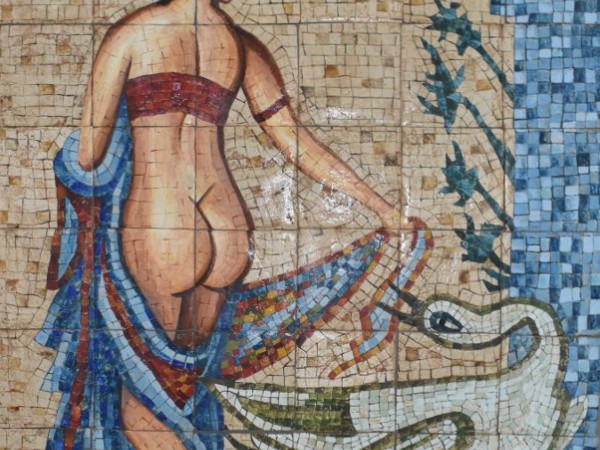 Πλακάκια δαπέδου τοίχου τραβερτίνο ζωγραφική ψηφιδωτη η Λήδα και ο Δίας