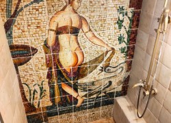 Πλακάκια μπάνιου τραβερτίνο ζωγραφική ψηφιδωτη η Λήδα και ο Δίας