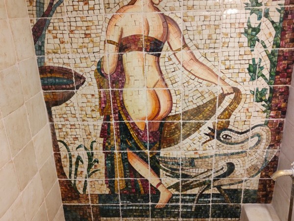 Πλακάκια μπάνιου τραβερτίνο ζωγραφική ψηφιδωτη η Λήδα και ο Δίας
