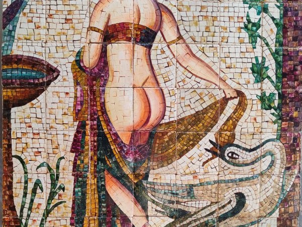 Πλακάκια μπάνιου τραβερτίνο ζωγραφική ψηφιδωτη η Λήδα και ο Δίας