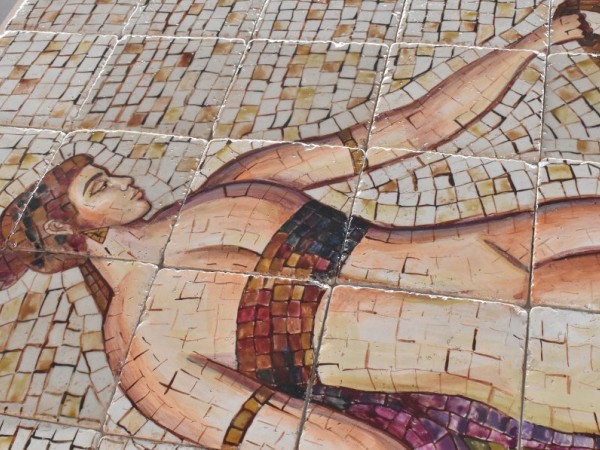 Πλακάκια μπάνιου τραβερτίνο ζωγραφική ψηφιδωτη η Λήδα και ο Δίας